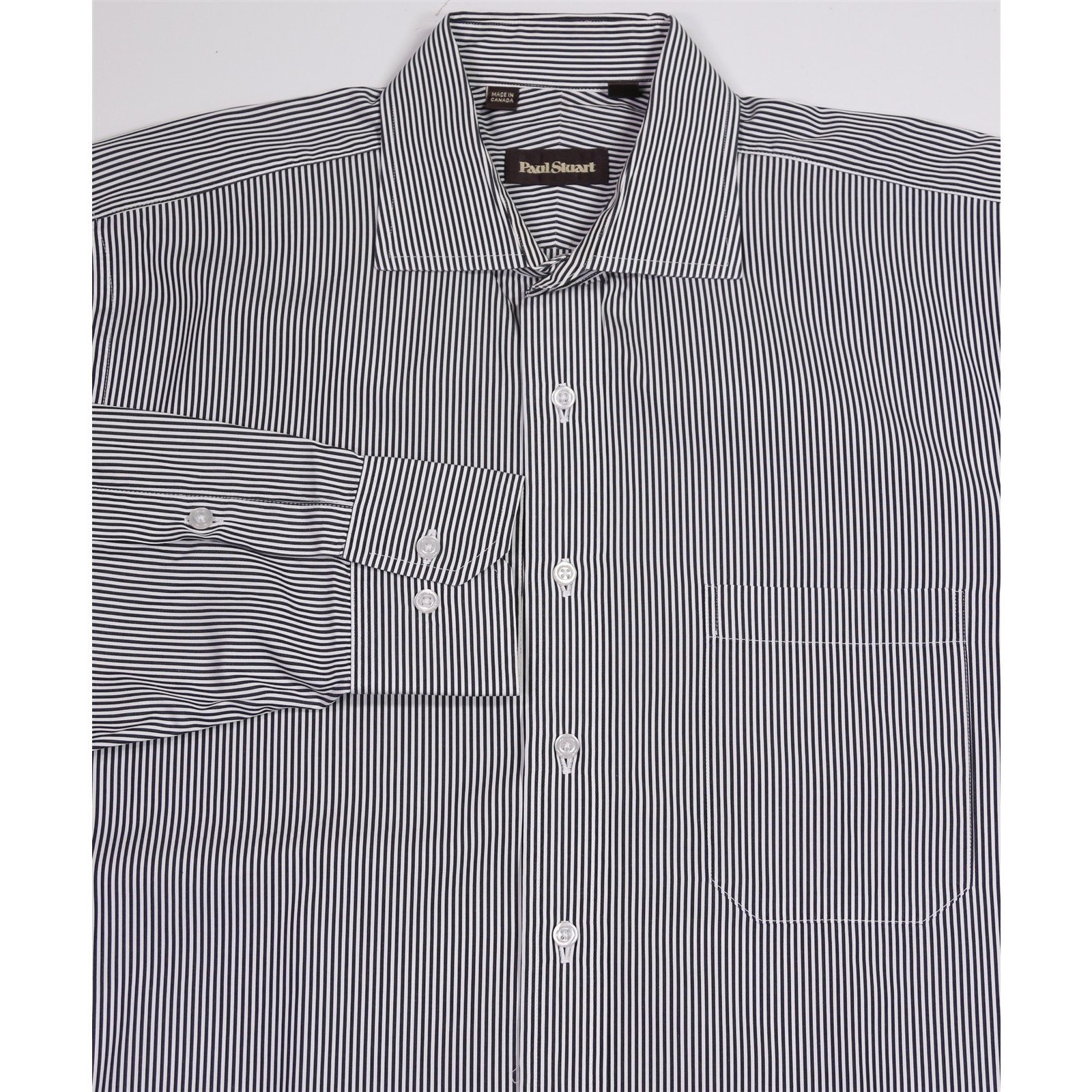 Paul Stuart Black White Striped Cotton Dress Shirt 16.5-33